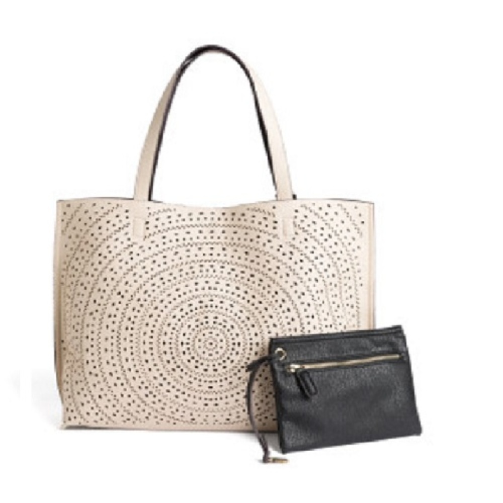 Street Level Laser Cut Reversible Tote Ivory/Black